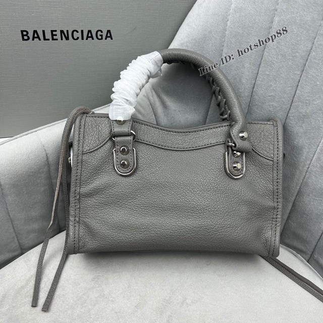 Balenciaga專櫃爆款銀扣深灰義大利進口山羊皮迷你機車包 巴黎世家原單經典手提機車包 fyj1784